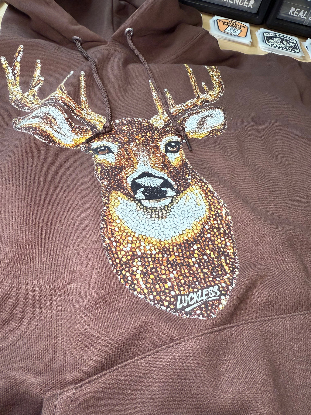 Luckless Outfitters Faux Rhinestone Buck Hoodie — side view