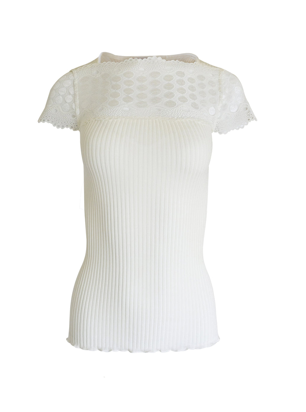 tittimitti EGI Exclusive Merino Wool Blend Top Lace Trim Short Sleeves. Proudly Made in Italy. — back view