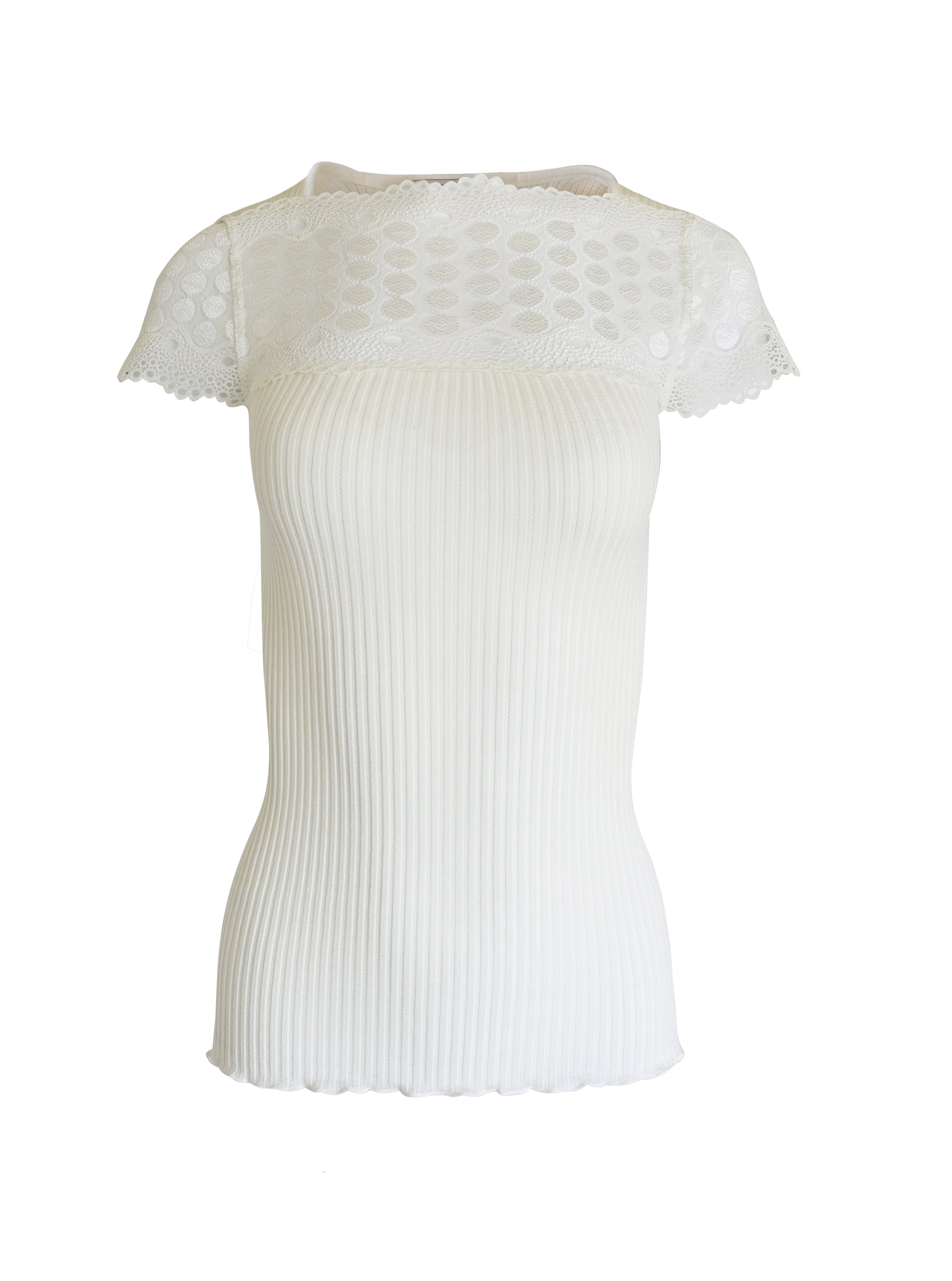 tittimitti EGI Exclusive Merino Wool Blend Top Lace Trim Short Sleeves. Proudly Made in Italy. — back view