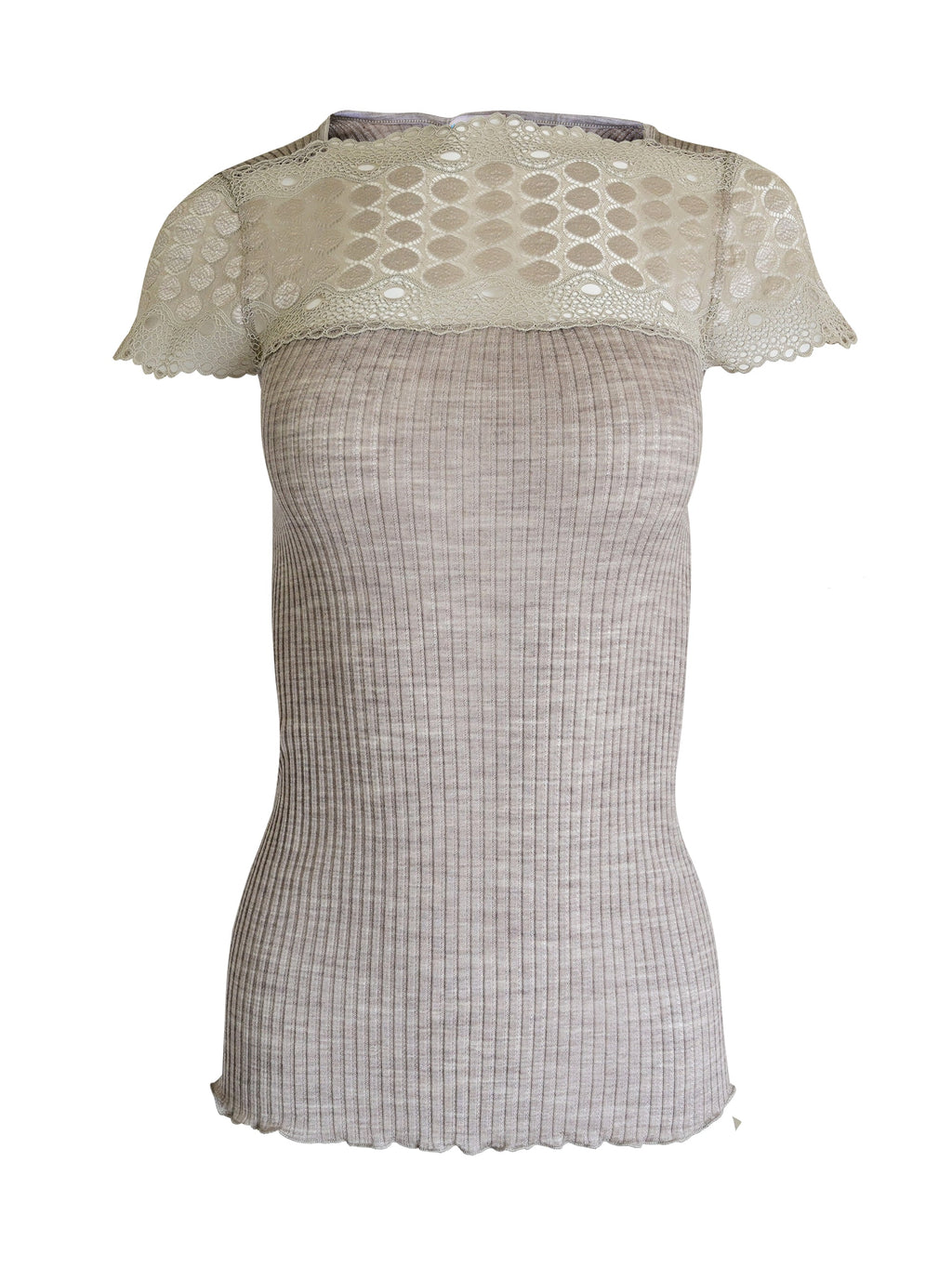 tittimitti EGI Exclusive Merino Wool Blend Top Lace Trim Short Sleeves. Proudly Made in Italy. — side view