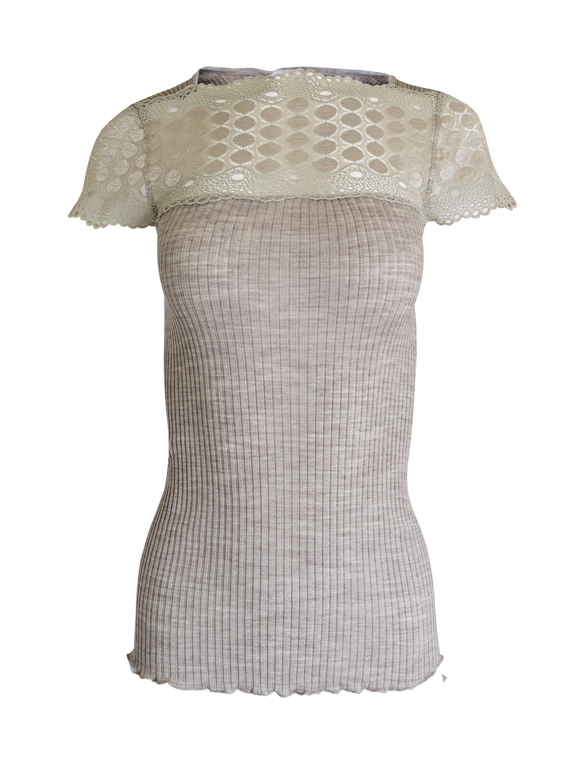 tittimitti EGI Exclusive Merino Wool Blend Top Lace Trim Short Sleeves. Proudly Made in Italy. — side view