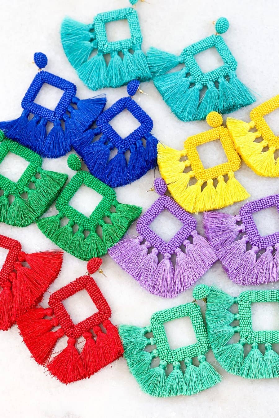 Pretty Little Patriot Pretty Little Patriot Hot Pink Ellie Fringe Drop Earrings — detail shot 10