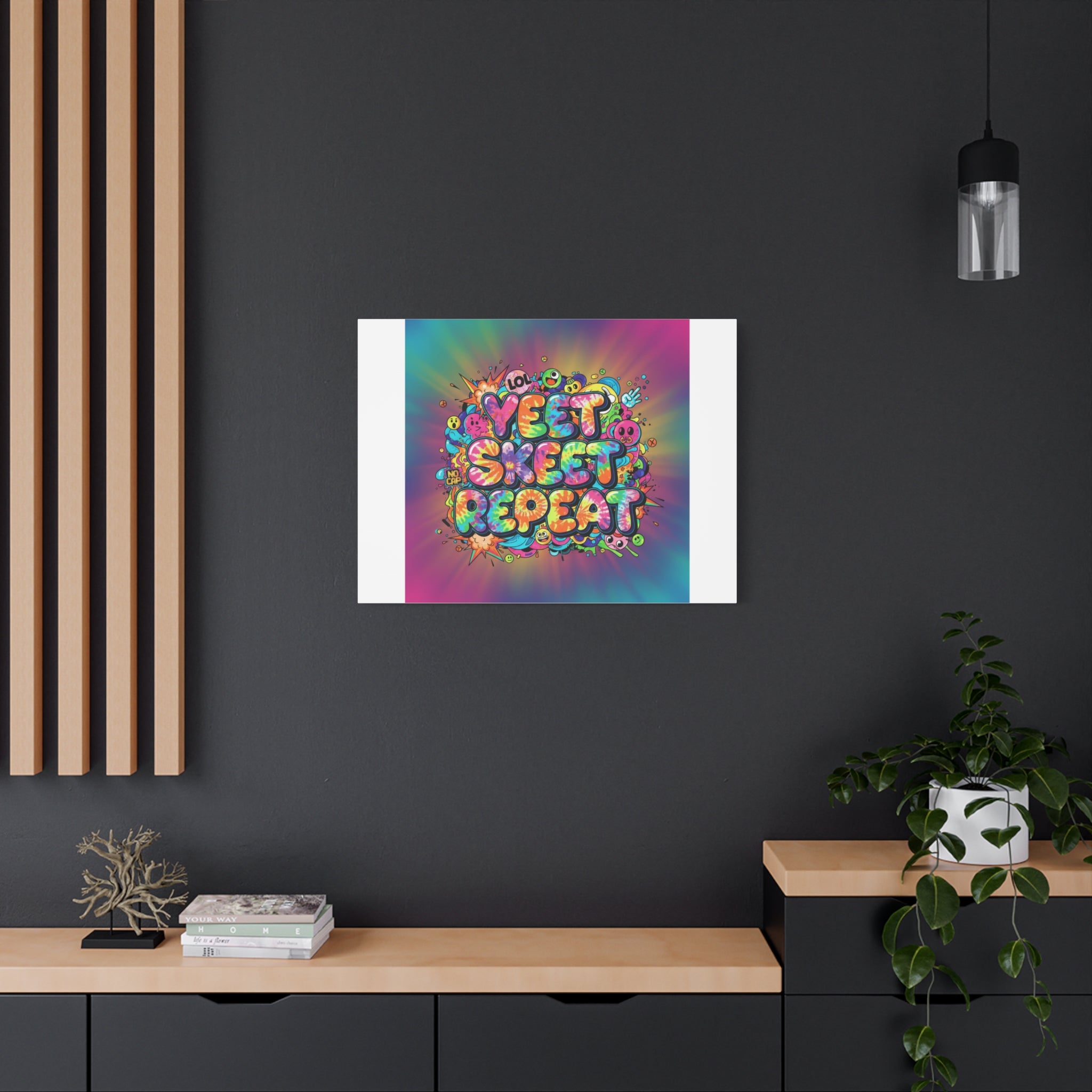 Yeet Skeet Repeat Canvas | Slogan & Glitch Graphic, Meme Phrase Wall Art