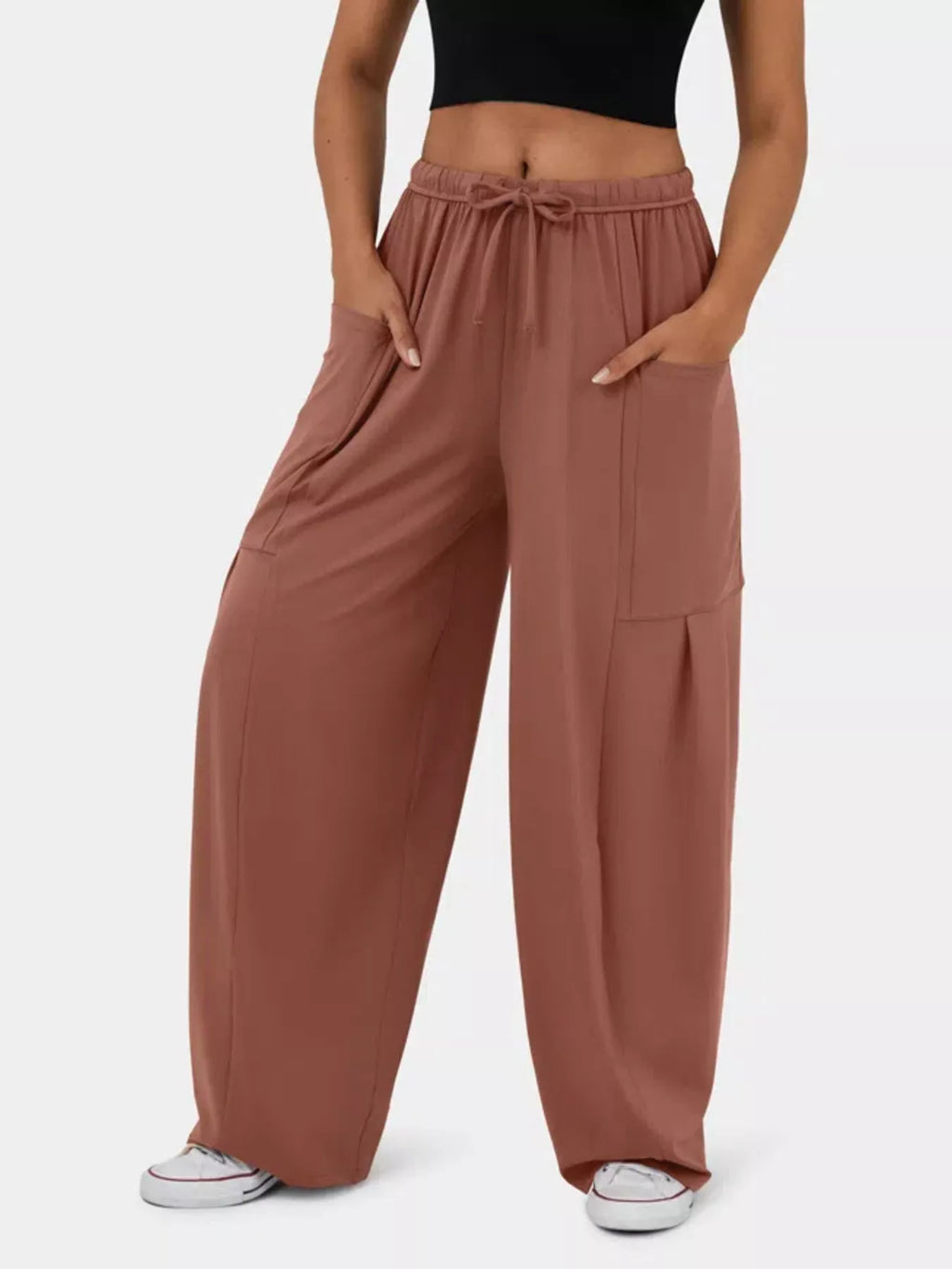 High-Waisted Drawstring Wide-Leg Pants