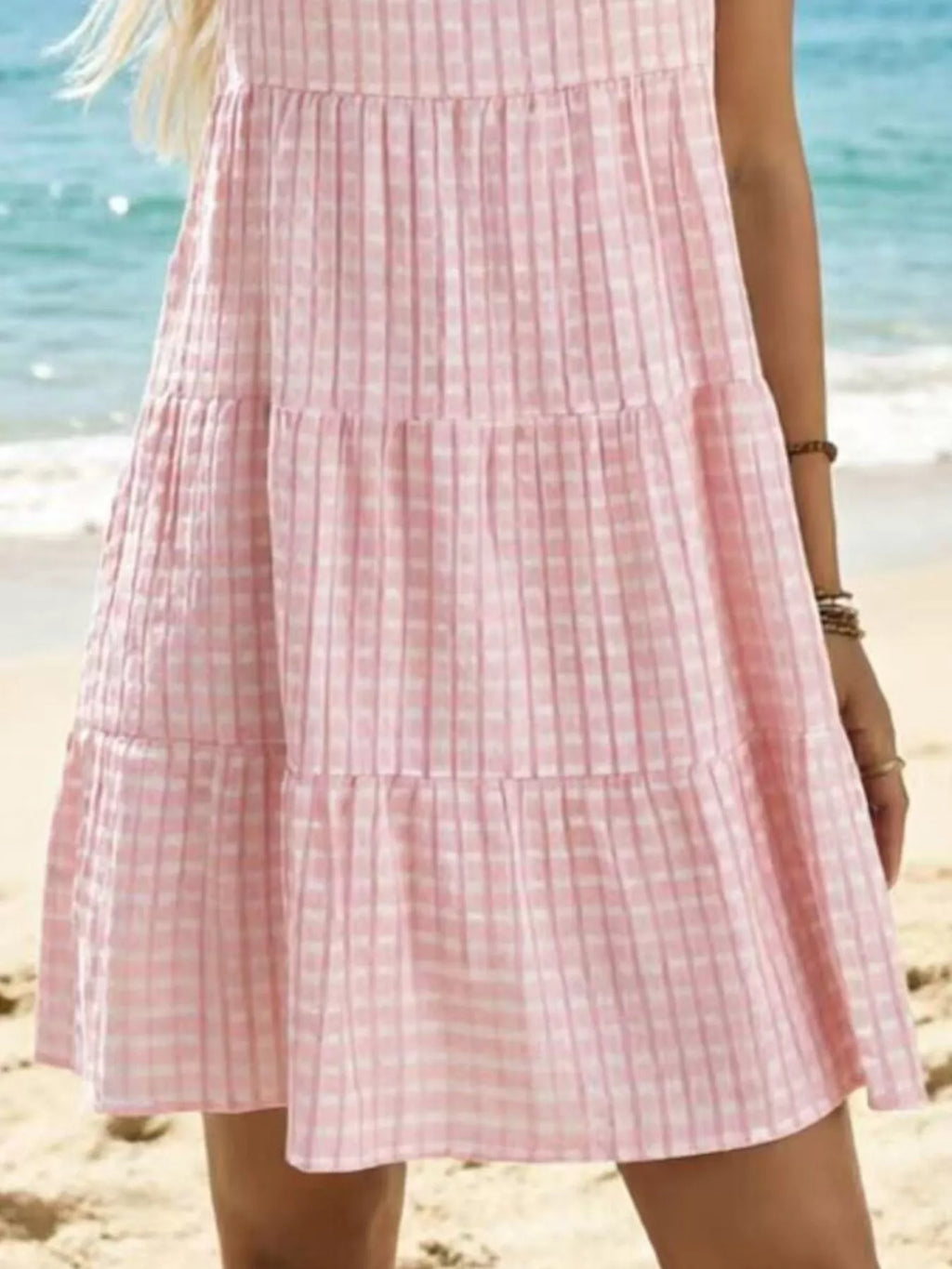 Textured Sleeveless Tiered Mini Dress