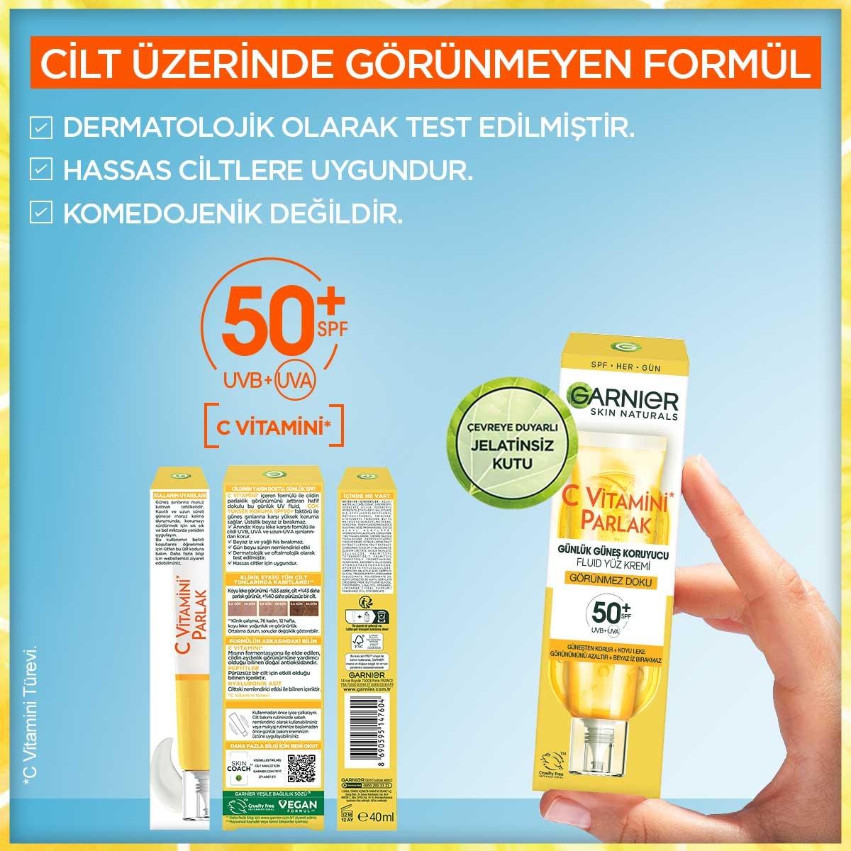 Garnier Daily Sunscreen Face Cream SPF50+ - Vitamin C Enriched, Vegan, Dermatologically Tested - 1.35 fl oz