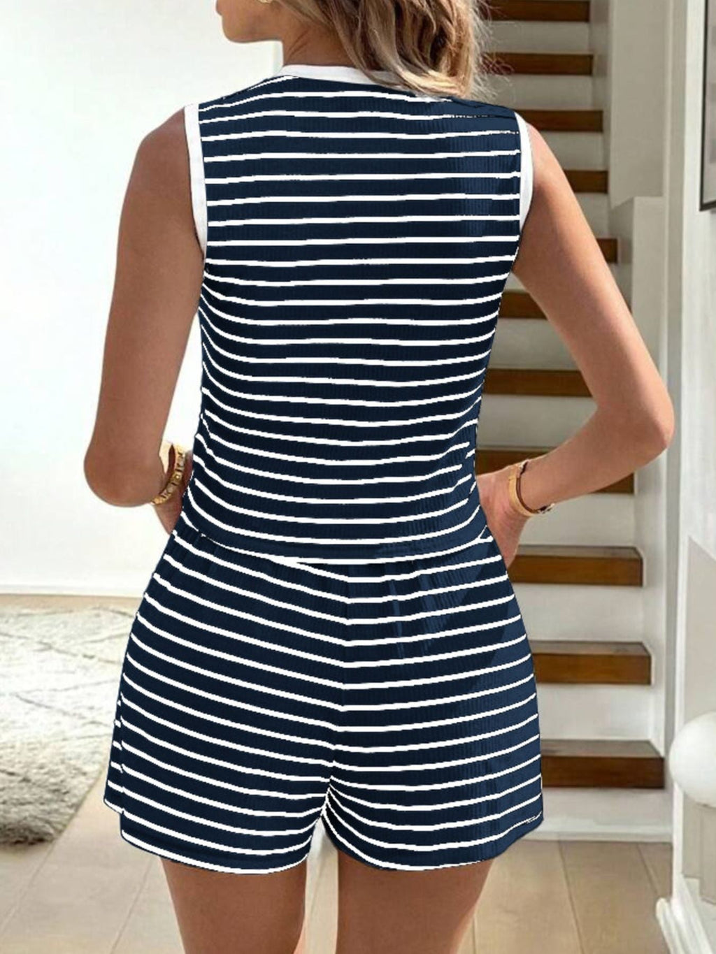 Striped Knit Tie-Front Sleeveless Top & Shorts Set