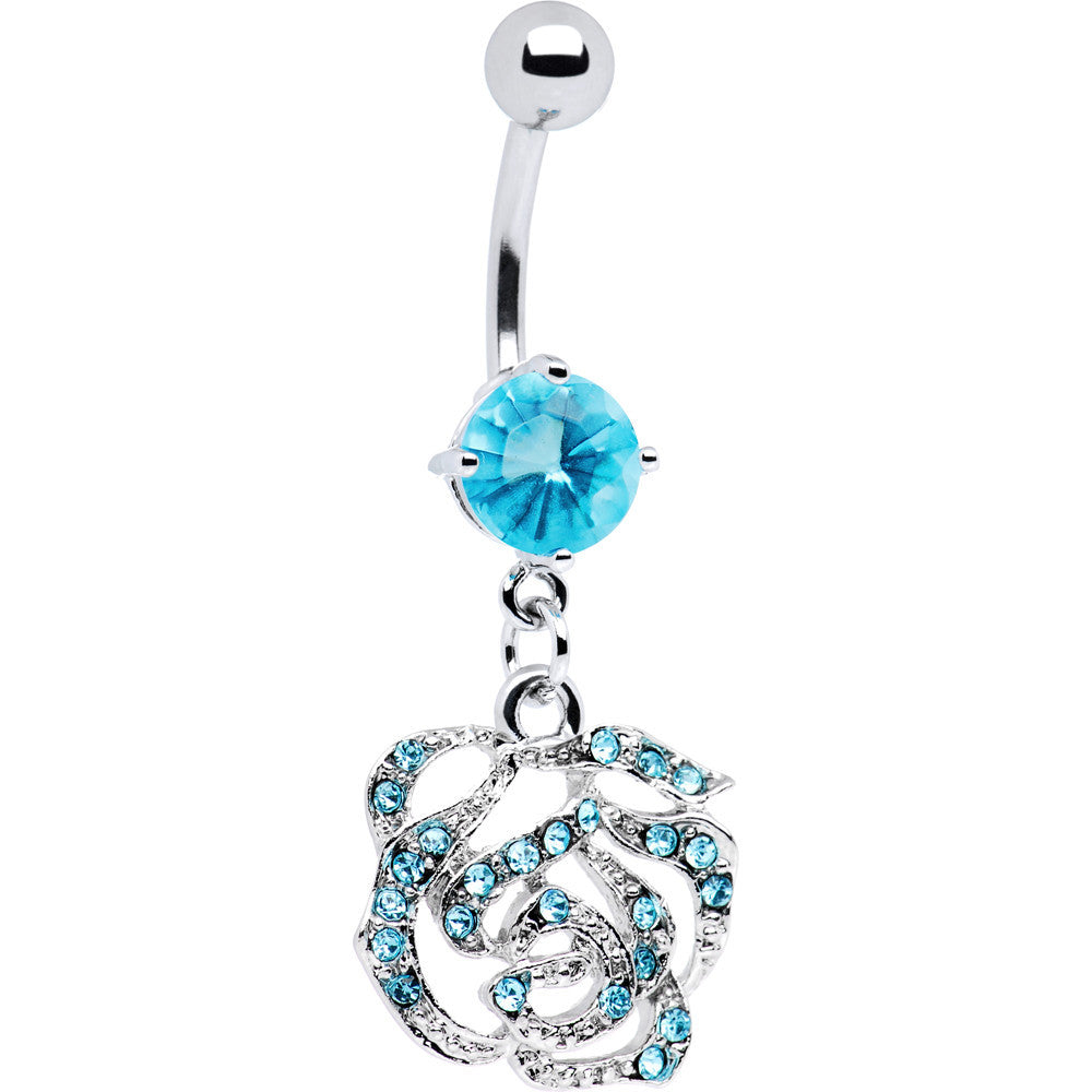 BodyCandy Aqua Jeweled Rose Flower Belly Ring — main product shot