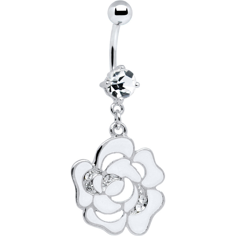 BodyCandy White Decorated Cubic Zirconia Flower Belly Ring — main product shot