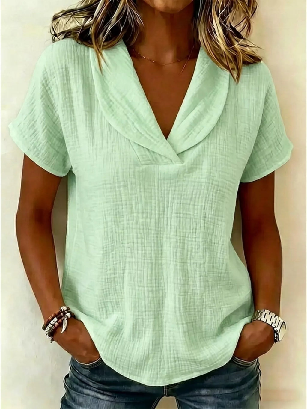 Full Size Casual Short Sleeve Textured Blouse Plus Size