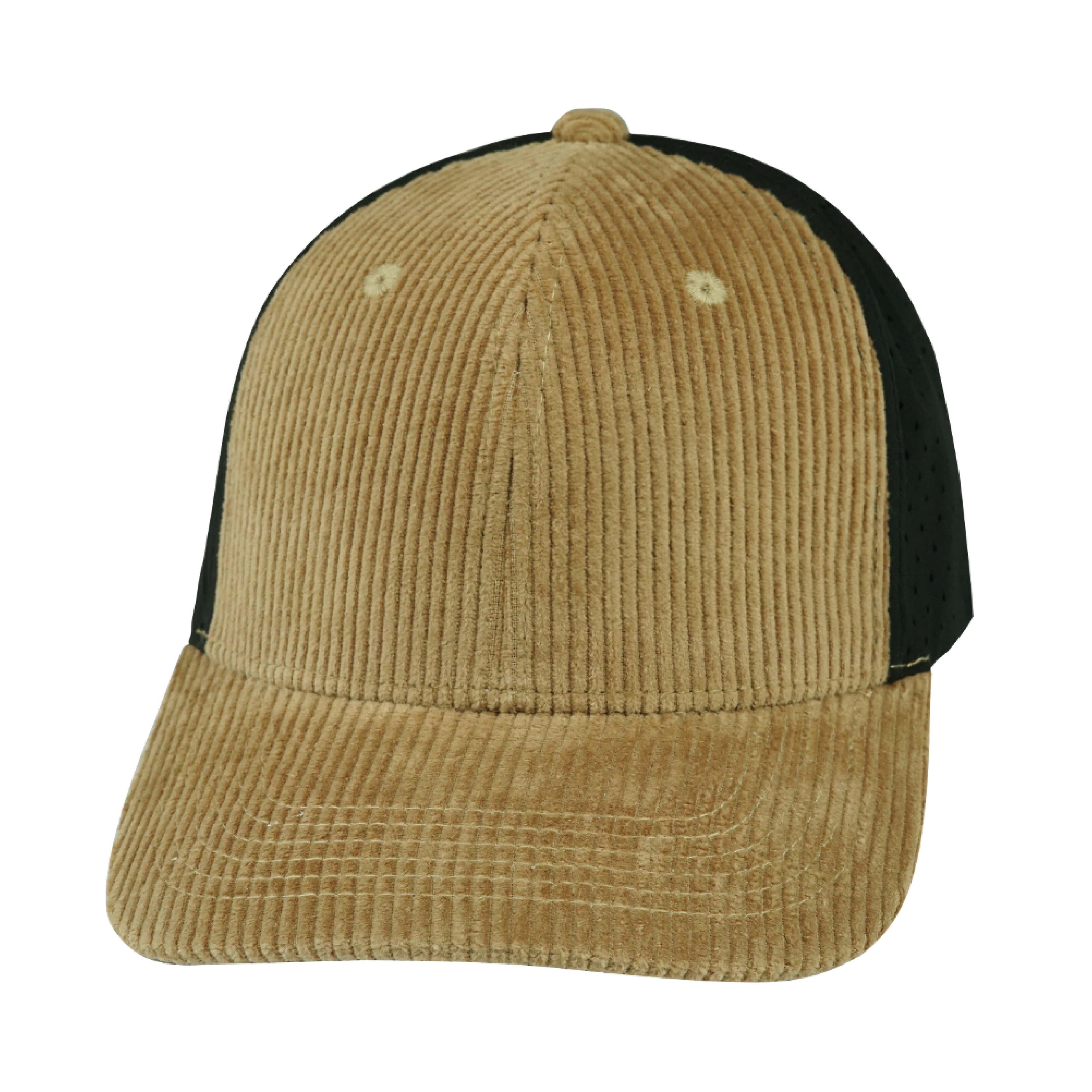 The Heartbeat Brand Blank 6 Panel Hat — Corduroy Tan / Black (Unisex) — main product shot