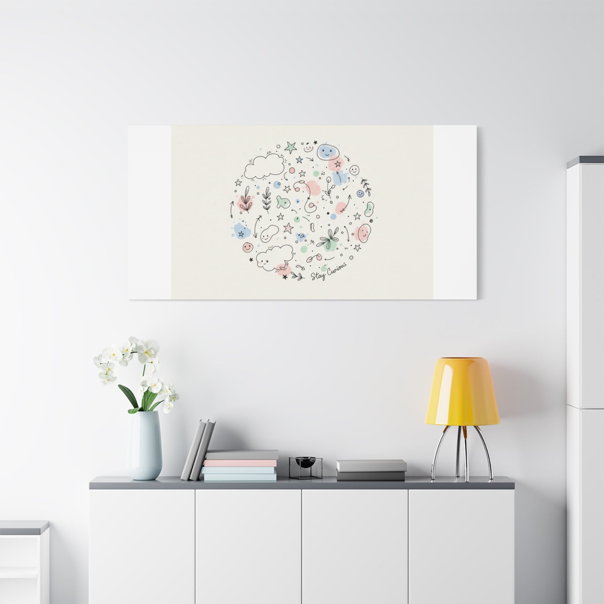 Doodle Circle Line Drawing Matte Canvas, Hand-Drawn Sketch Art