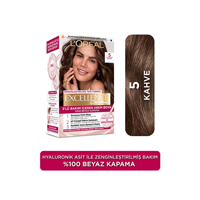 L'Oréal Paris Excellence Crème Hair Color 5 Brown - 100% Gray Coverage | Rich Color