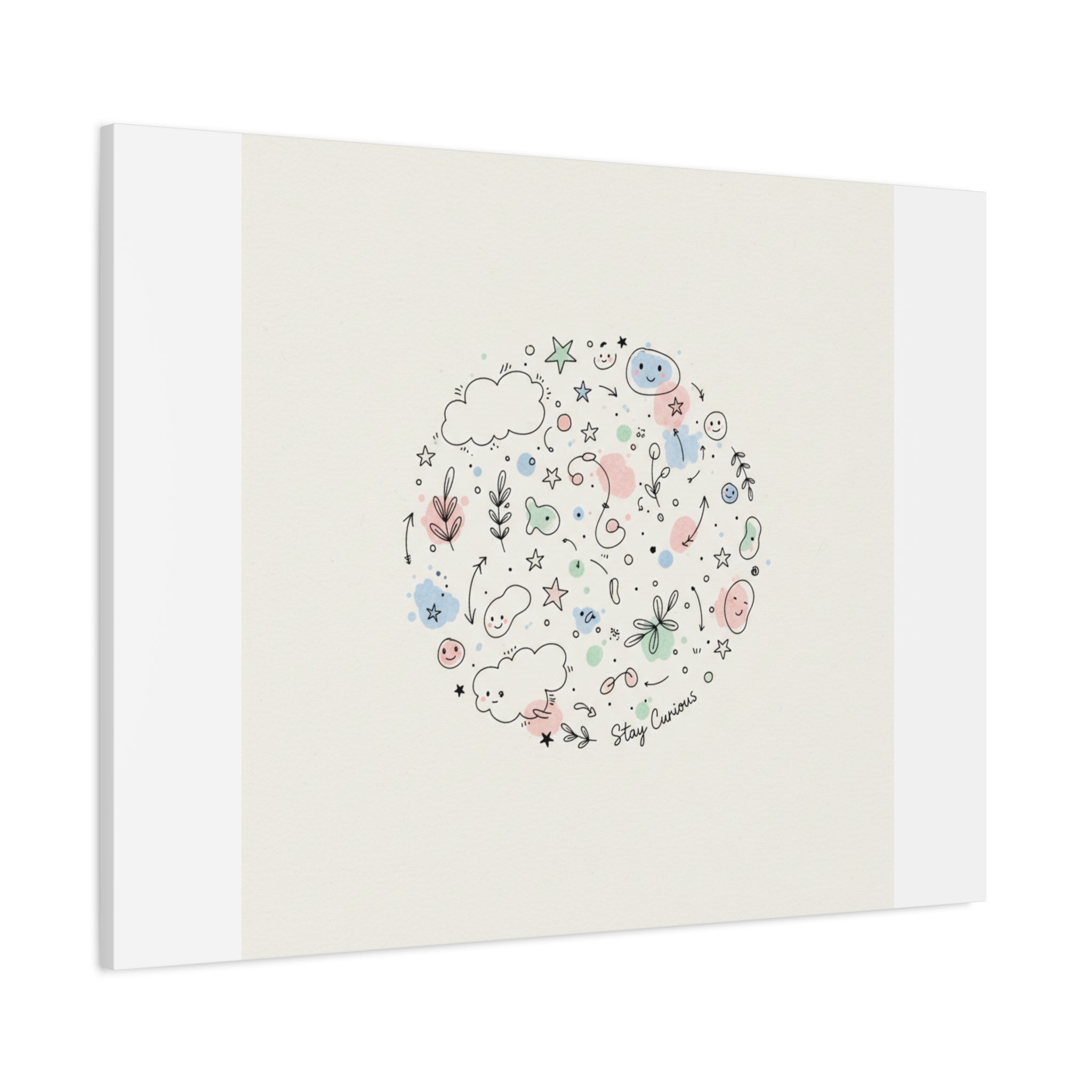 Doodle Circle Line Drawing Matte Canvas, Hand-Drawn Sketch Art