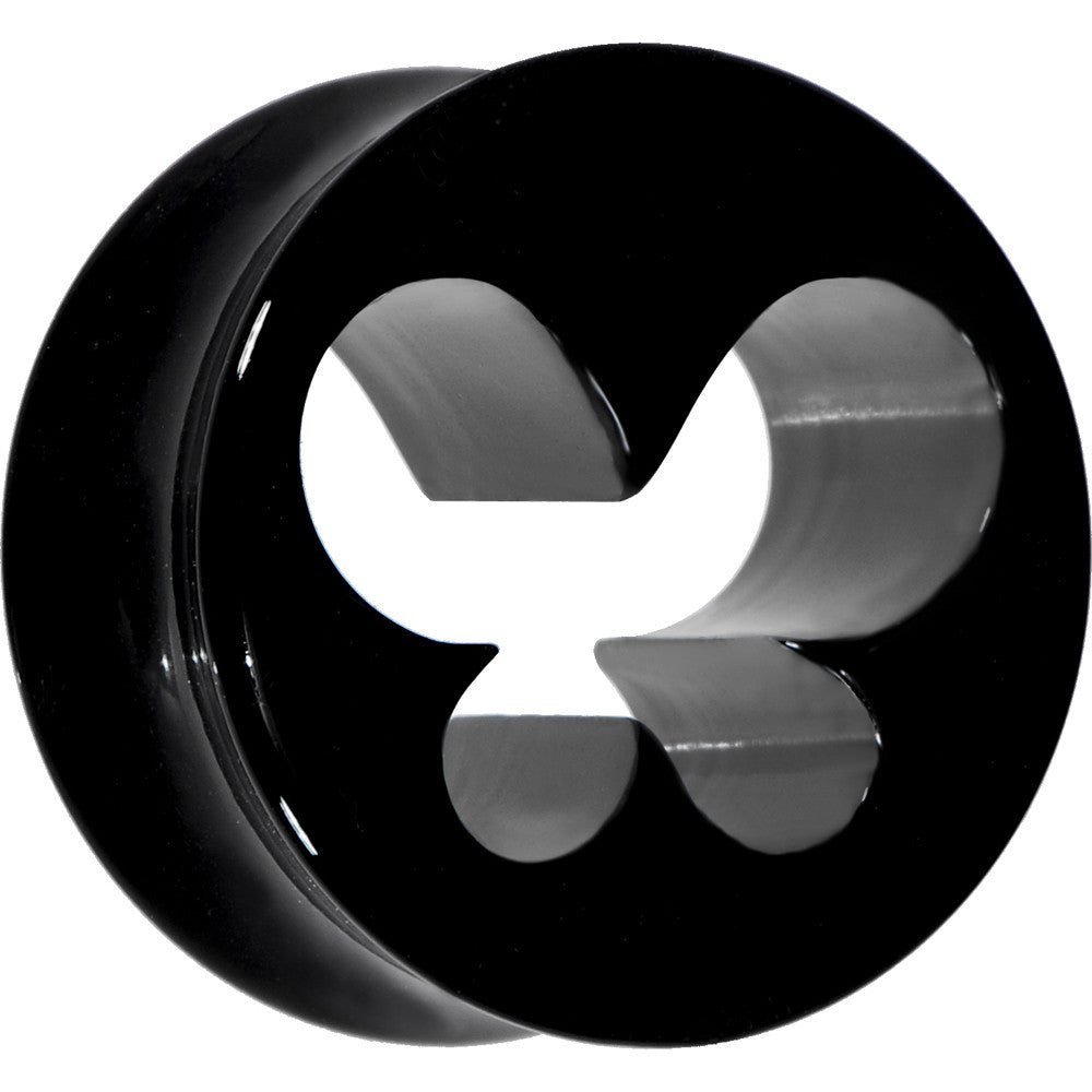 BodyCandy 18mm Black Acrylic Hollow Butterfly Saddle Plug — main product shot