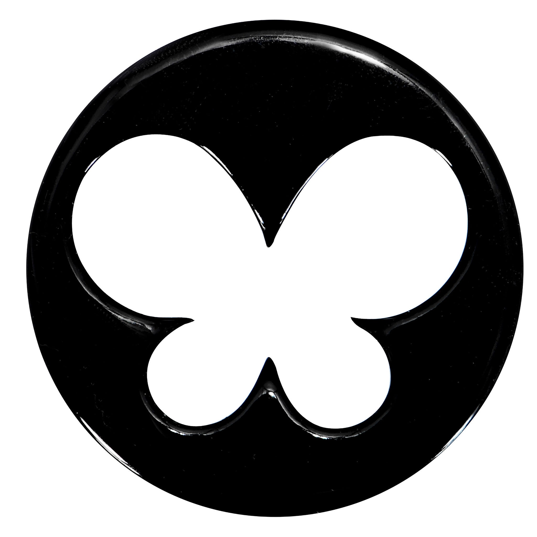 BodyCandy 18mm Black Acrylic Hollow Butterfly Saddle Plug — detail close-up
