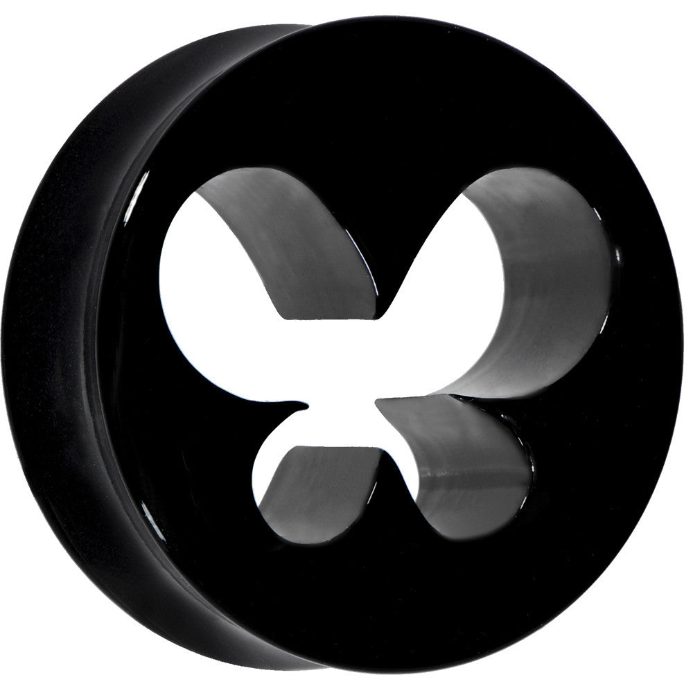 BodyCandy 24mm Black Acrylic Hollow Butterfly Saddle Plug — main product shot