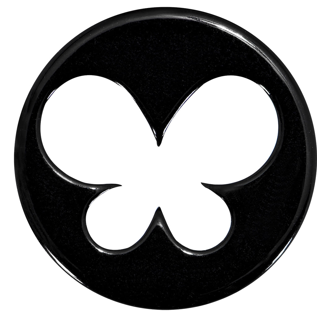 BodyCandy 24mm Black Acrylic Hollow Butterfly Saddle Plug — detail close-up