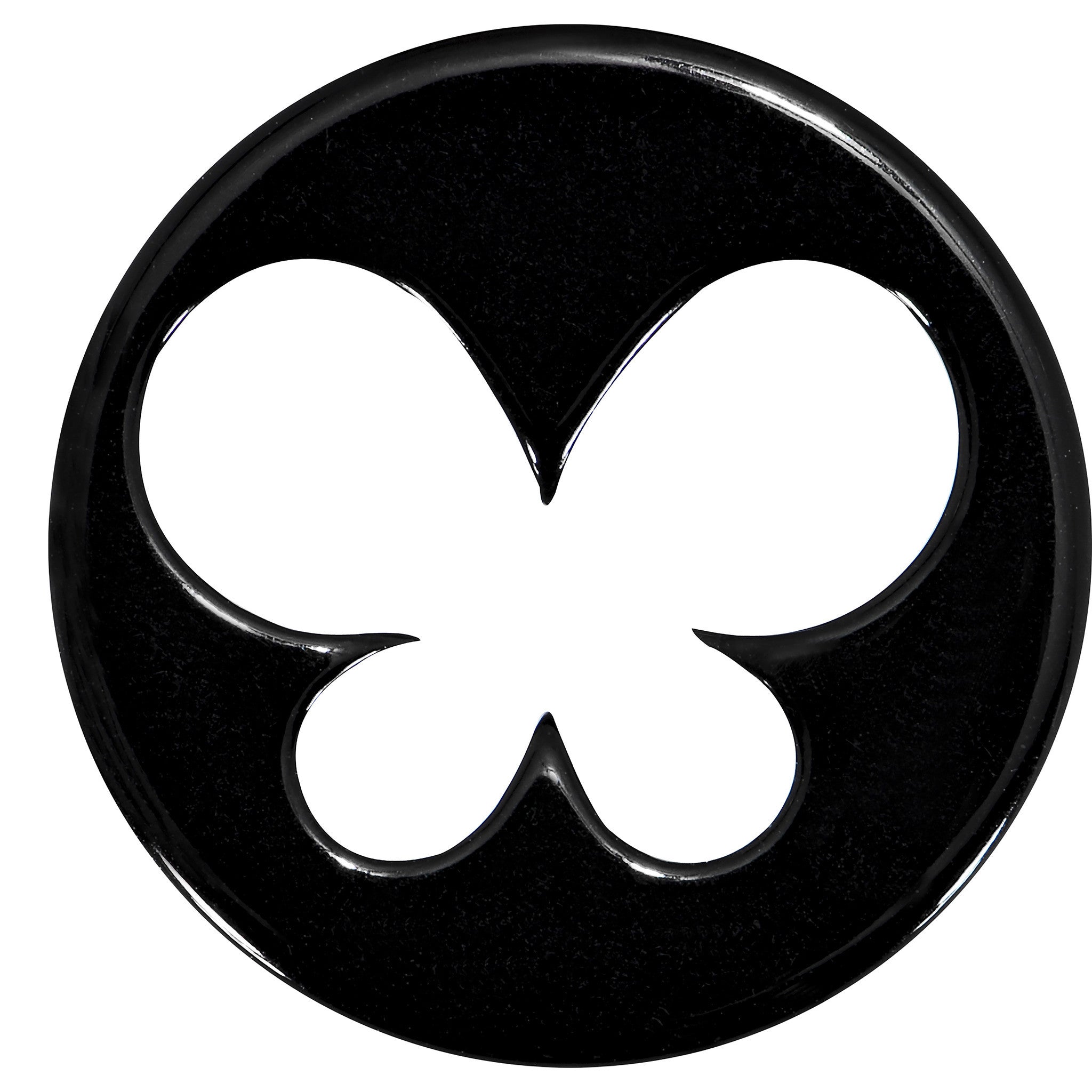 BodyCandy 24mm Black Acrylic Hollow Butterfly Saddle Plug — detail close-up