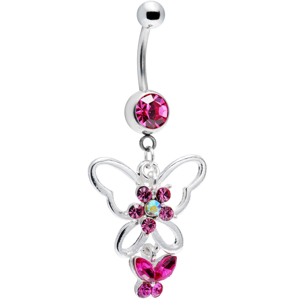 BodyCandy Butterfly Beauty Pink Belly Ring — detail close-up