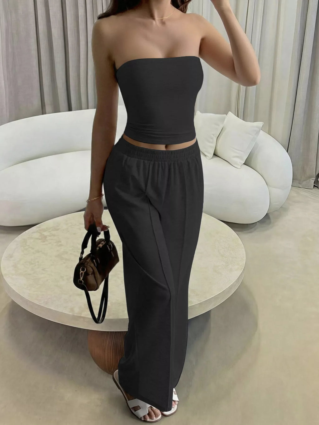 Tube Top and Wide Leg Pants Set
