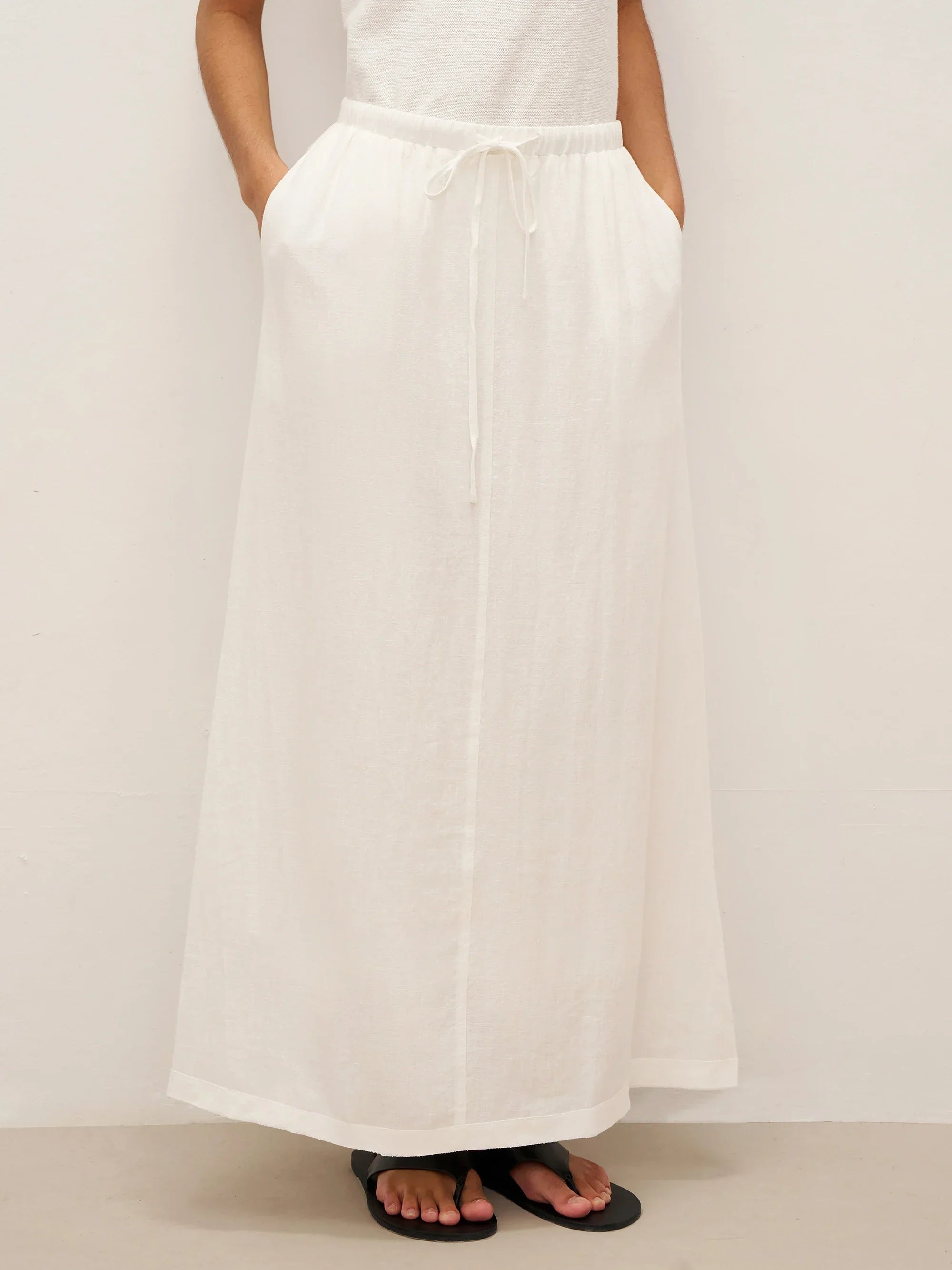 LINTICO Linen Elastic Waist Drawstring Maxi Skirt NINA — main product shot