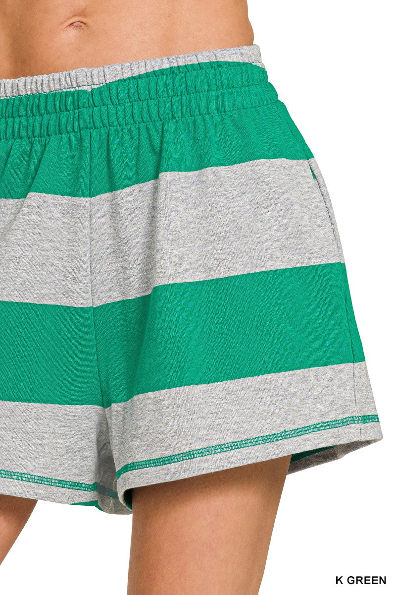 Zenana Frenchterry Striped Half Zip Top & Shorts Set