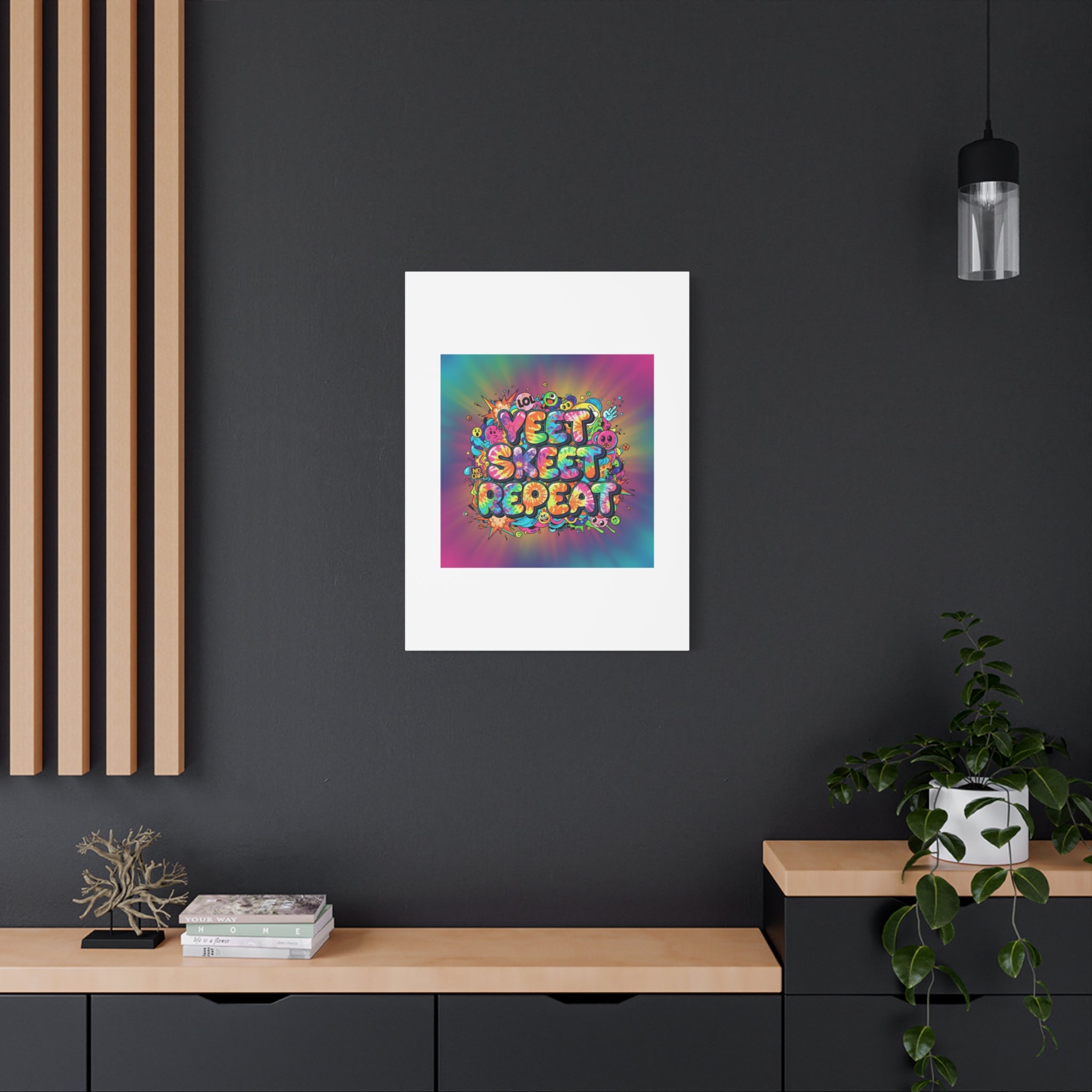 Yeet Skeet Repeat Canvas | Slogan & Glitch Graphic, Meme Phrase Wall Art