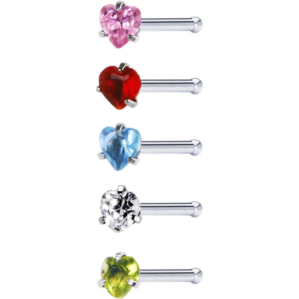 BodyCandy 18G Stainless Steel Heart CZ Nose Bone Pack Set — main product shot