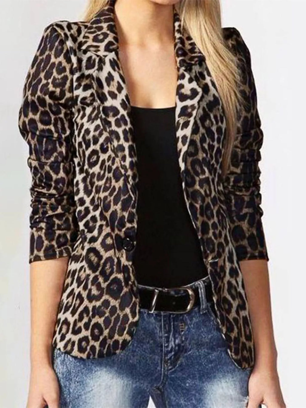 Leopard Print One Button Blazer