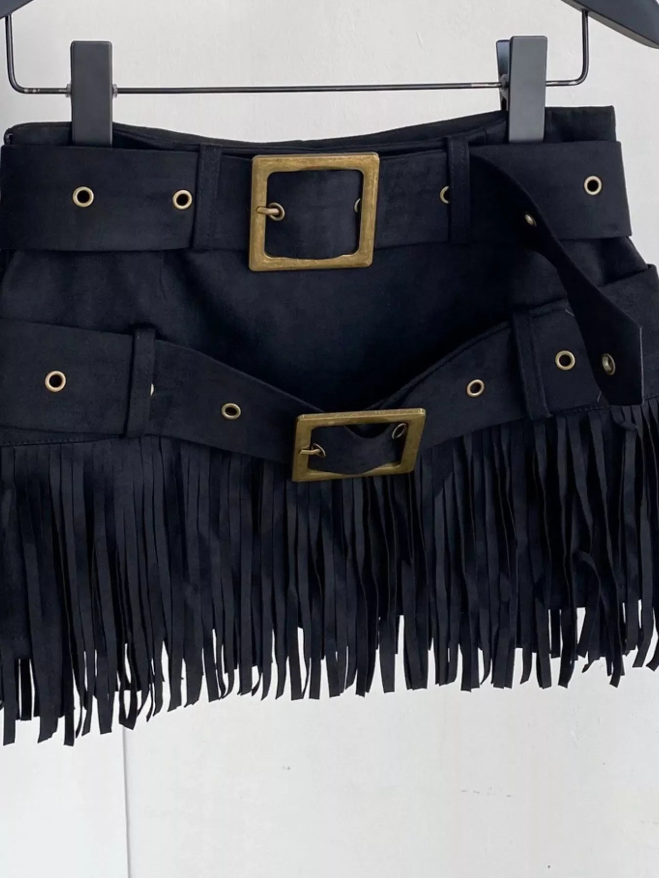 Fringe Belted Mini Skirt