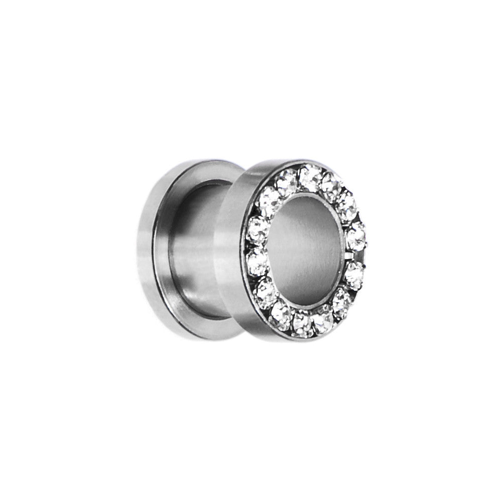 BodyCandy 00G Stainless Steel Clear Gem Screw Fit Tunnel — back view