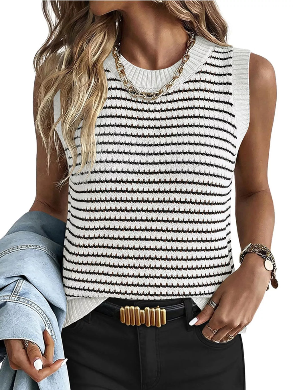 Striped Knit Sweater Vest