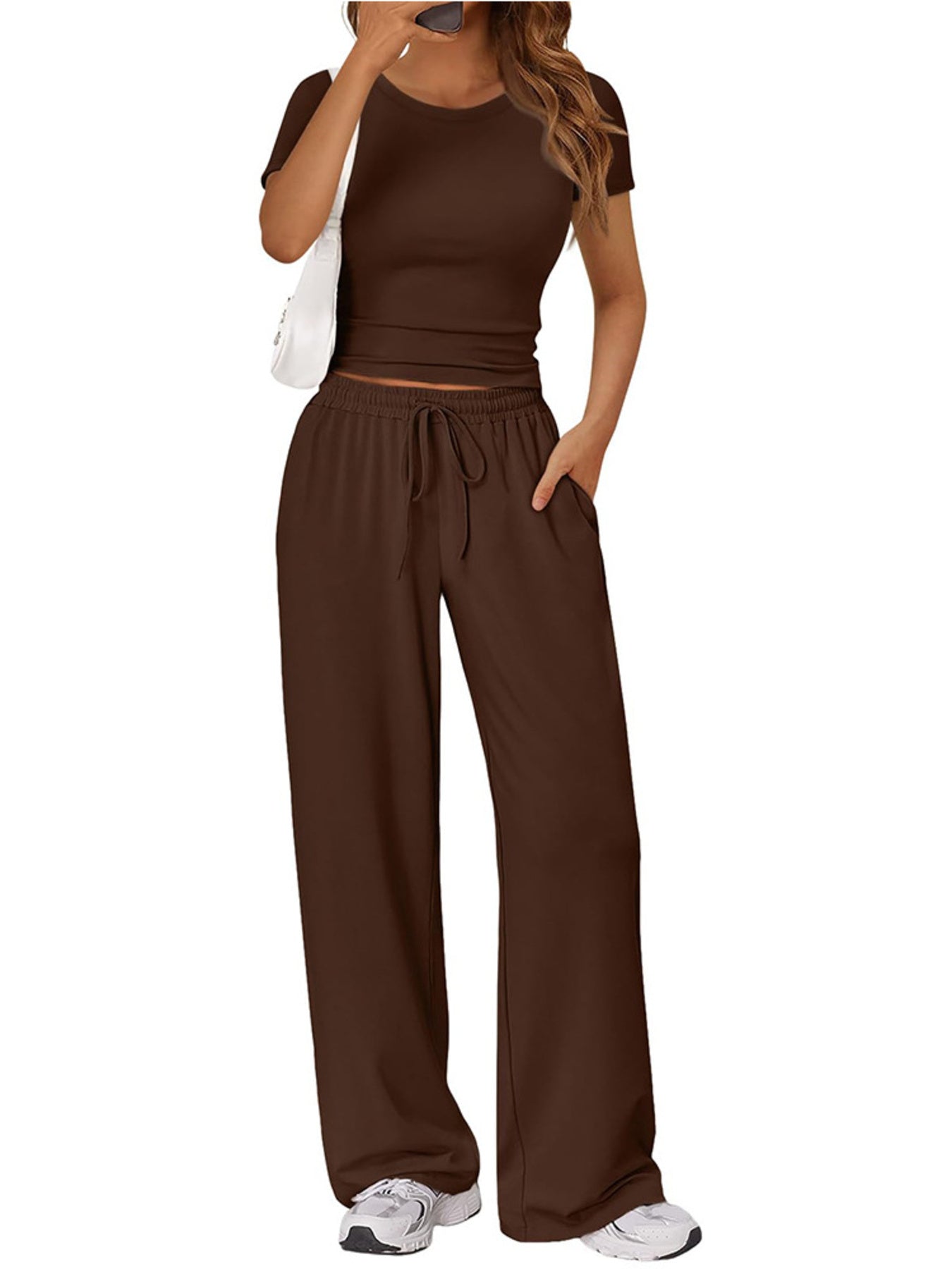 Round Neck Short Sleeve Tee and Pants Set