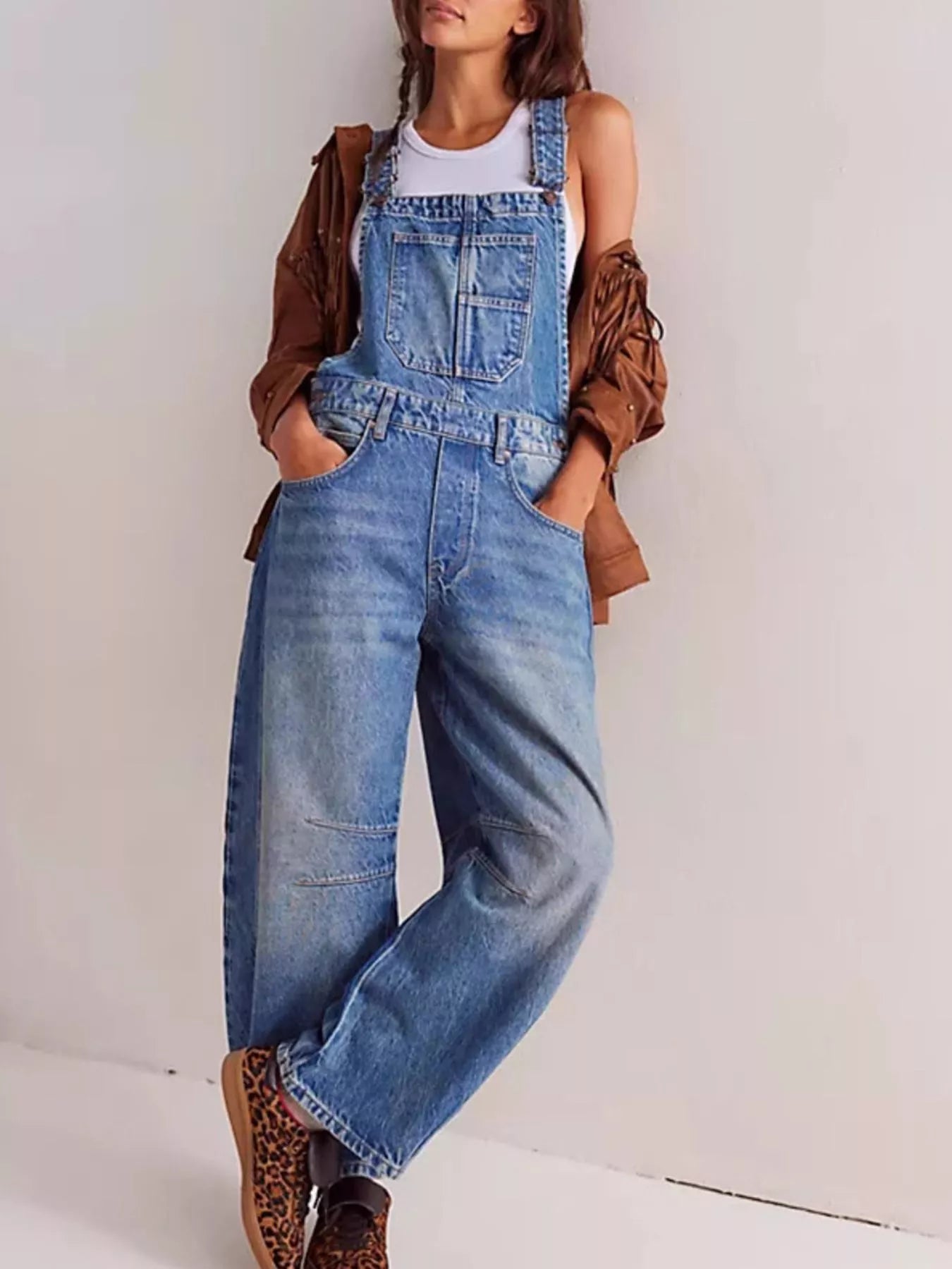 Wide Strap Wide Leg Denim Overalls