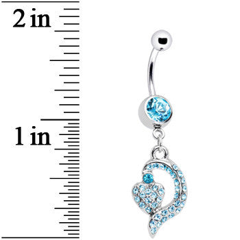BodyCandy Aqua Gem Dynamic Heart Belly Ring — detail close-up