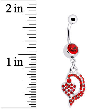 BodyCandy Red Gem Dynamic Heart Belly Ring — detail close-up