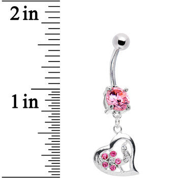BodyCandy Pink CZ Floral Heart Embrace Belly Ring — detail close-up