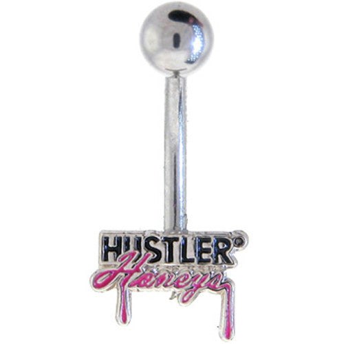 BodyCandy Pink and Black HUSTLER HONEY'S Logo Belly Ring — main product shot