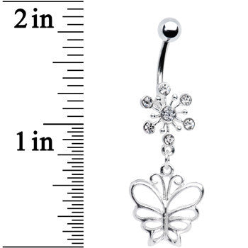 BodyCandy Clear Crystal Explosion Butterfly Belly Ring — detail close-up