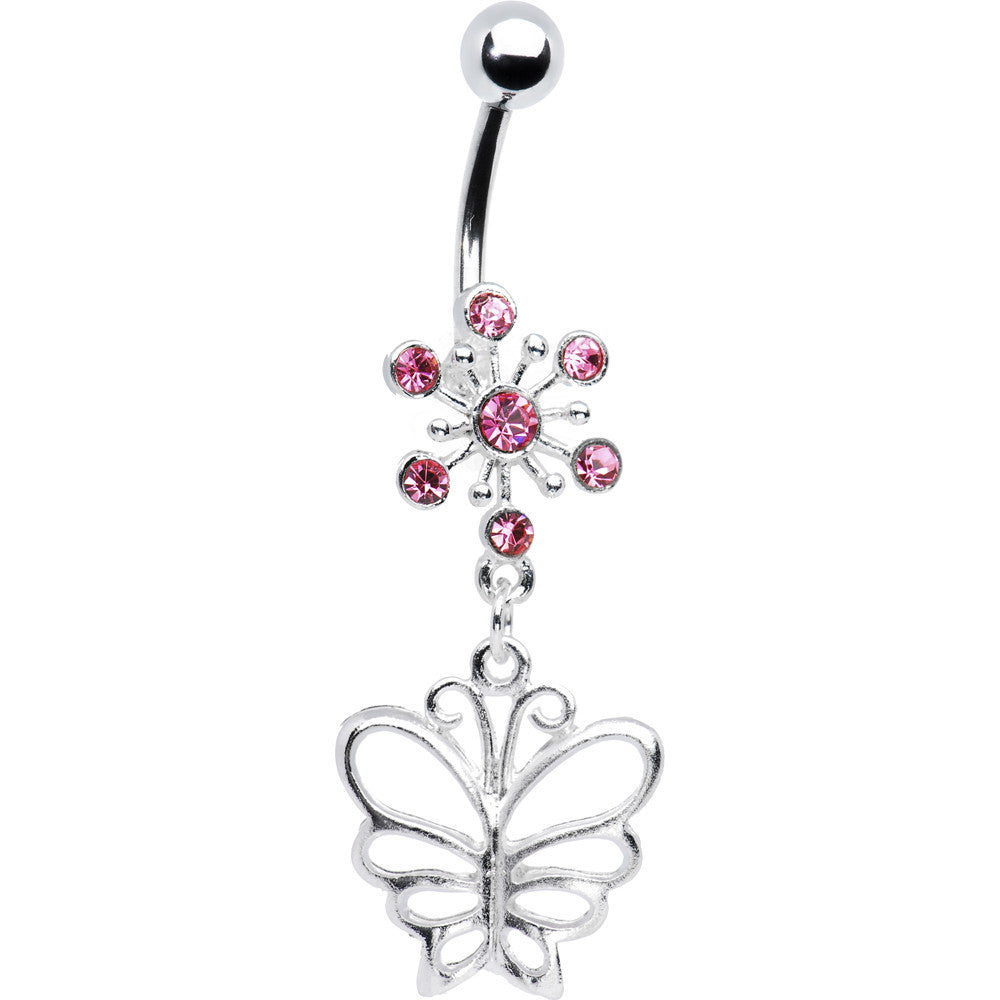 BodyCandy Pink Crystal Explosion Butterfly Belly Ring — main product shot