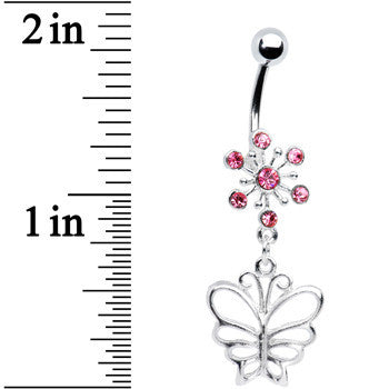 BodyCandy Pink Crystal Explosion Butterfly Belly Ring — detail close-up