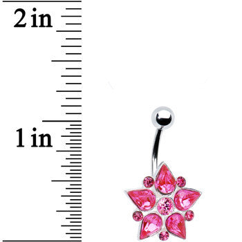 BodyCandy Pink Gem Teardrop Flower Belly Ring — detail close-up