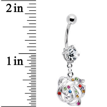 BodyCandy Multi Gem Blooming Rose Flower Dangle Belly Ring — detail close-up