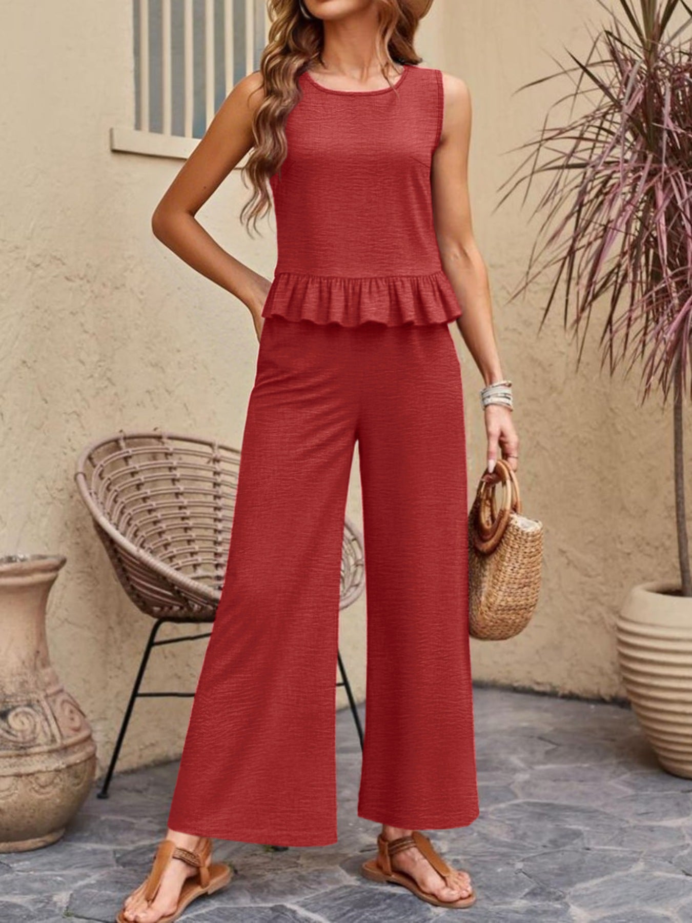 Ruffle Hem Tank and Pants Set