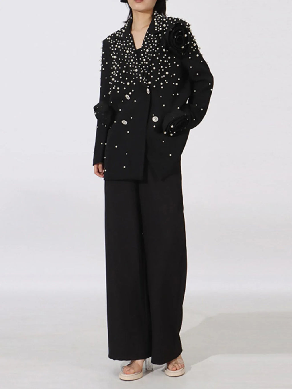 Pearl Embellished Double-Breasted Blazer