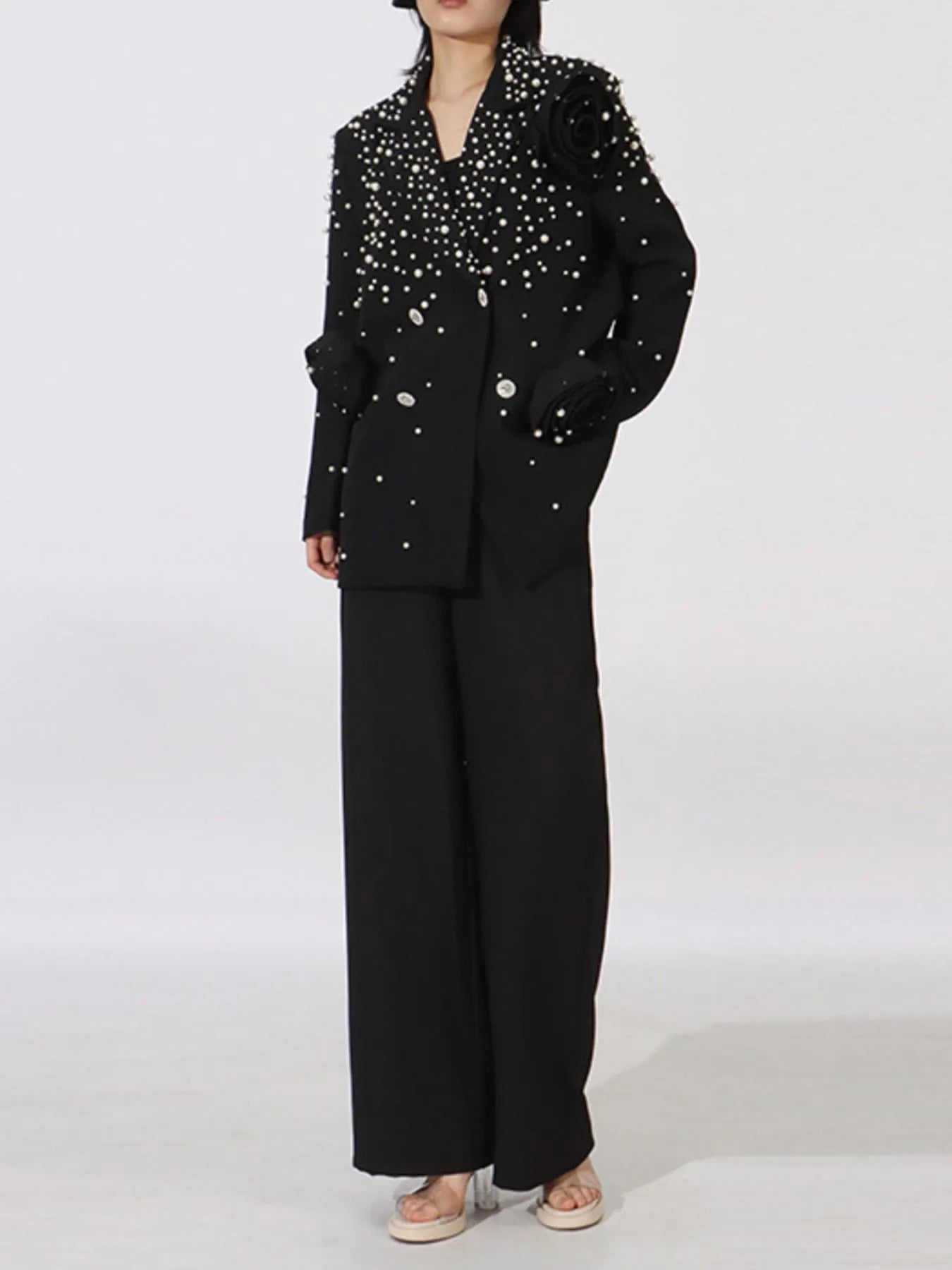 Pearl Embellished Double-Breasted Blazer