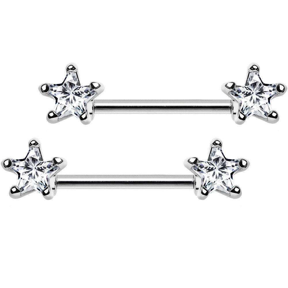 BodyCandy 14G 9/16 Clear CZ Gem Star Barbell Nipple Ring Set — main product shot