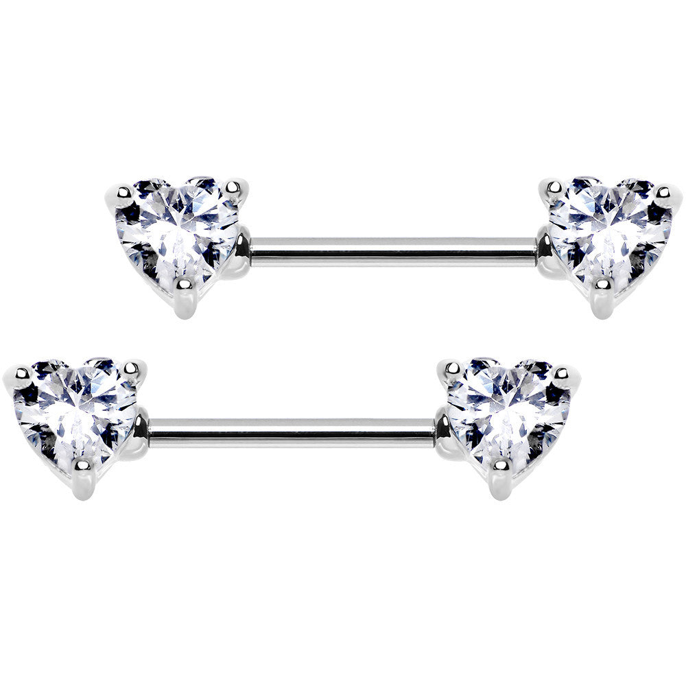 BodyCandy 14G 9/16 Clear CZ Gem Heart Barbell Nipple Ring Set — main product shot