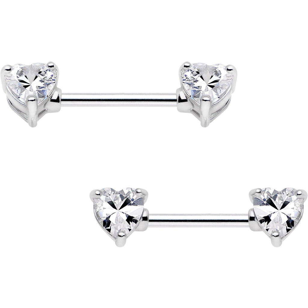 BodyCandy 14G 9/16 Clear CZ Gem Heart Barbell Nipple Ring Set — lifestyle context